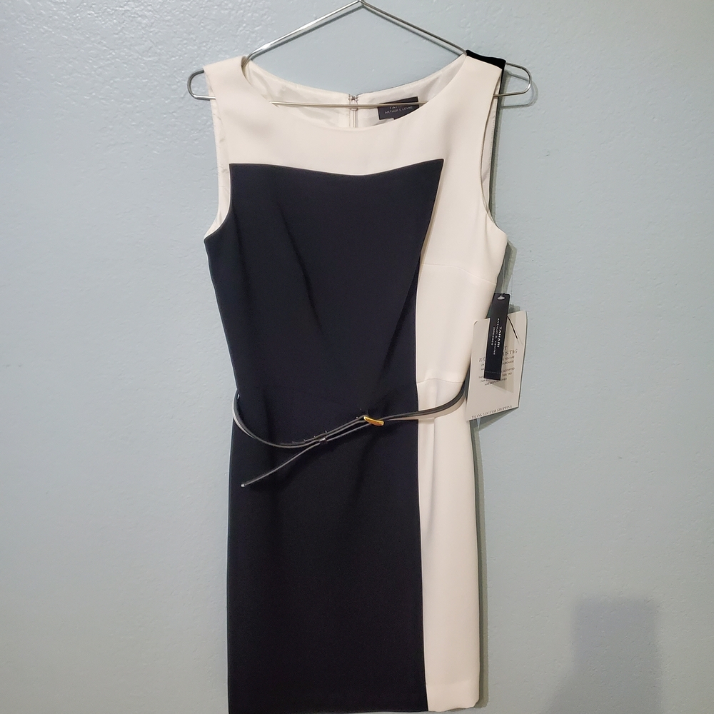 Tahari Chic Two-Tone Black and White Mini Dress&Belt
